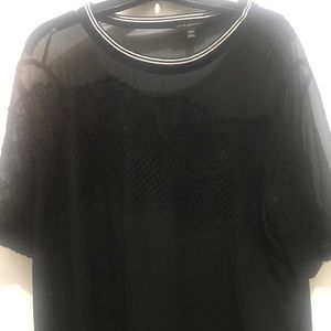 Black sheer crop top with black laces roses